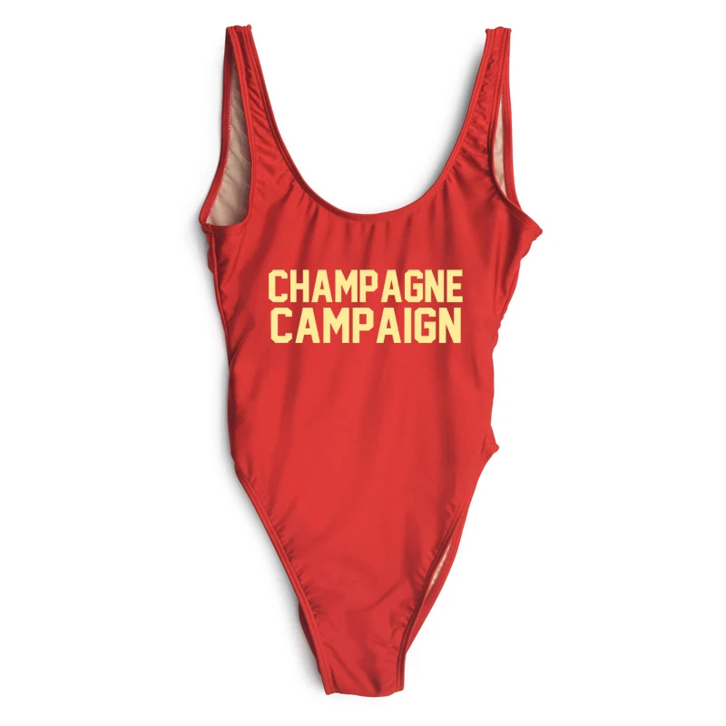 Женский купальник цвета шампанского с буквенным принтом сдельный вечерние