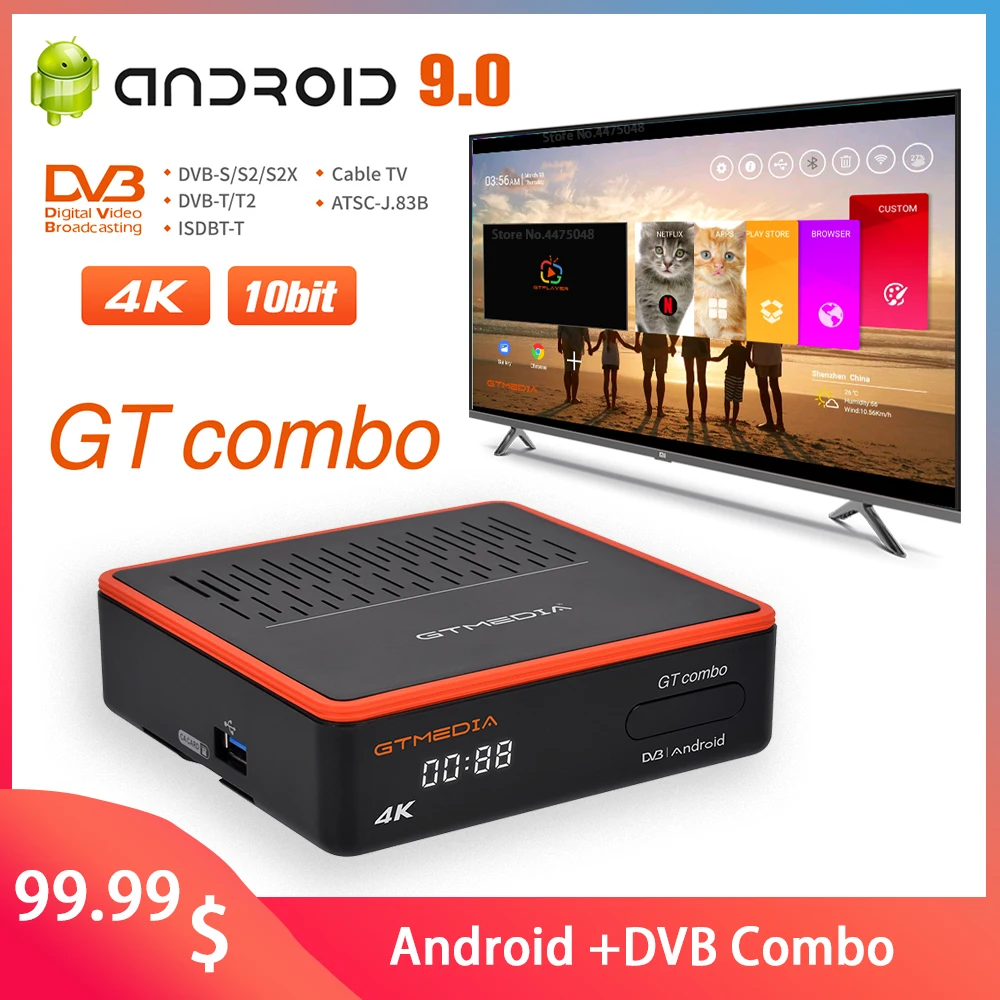 Gtmedia-receptor de Satélite Combo para tv Smart Android Core 4k Ultra Wi-fi Duplo 2.4 – 5 Ghz 9.0 3d
