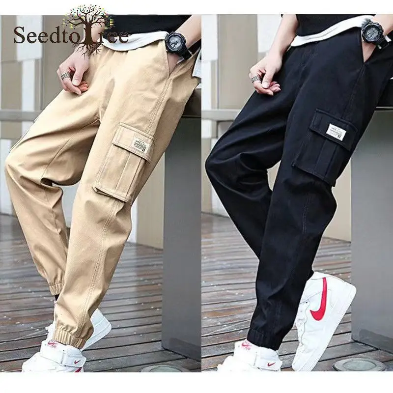 

Men's Casual Pants Solid Color Drawstring Overalls Pencil Pants Hip Hop Trousers Large size Cargo Pants
