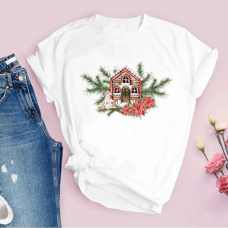 

Рождественские акварельные зимние футболки 2022 для женщин, праздничная одежда с принтом, женские топы, Женская Новогодняя футболка, футболк...