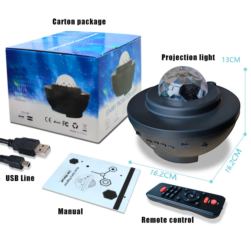 

LED Star Galaxy Projector Night Light Ocean Wave Table Lamp Music Player Lights Remote Rotating Starry Sky Decoration Lighting