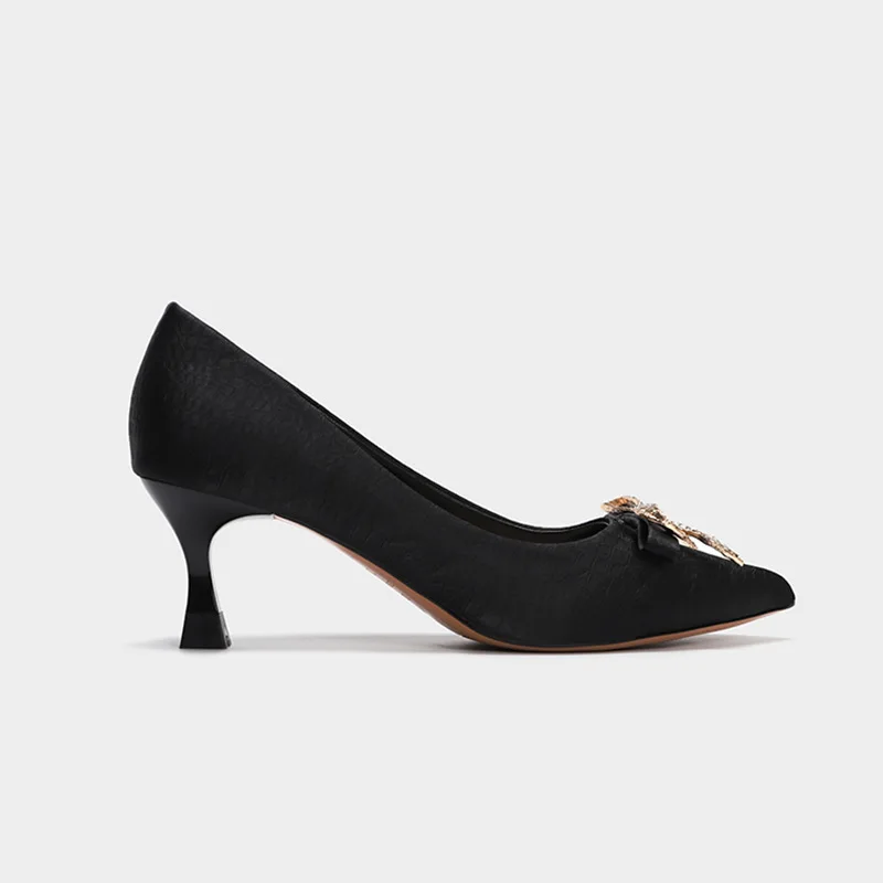 

Spring 2021 new style pointed glass with shallow bow show thin high heeled women's shoes