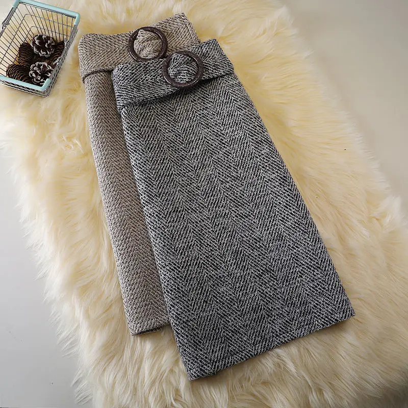 

Autumn Winter Woolen Bag Hip Skirt Women's New Chic All-match High-waist Belt Mid-length Skirt Mujer Faldas Saias Mulher J171