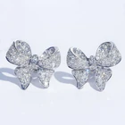 Роскошные прозрачные серьги-гвоздики Micro aaa с бантом из зирокнии для женщин и девушек, бижутерия для вечерние, подарочные серьги