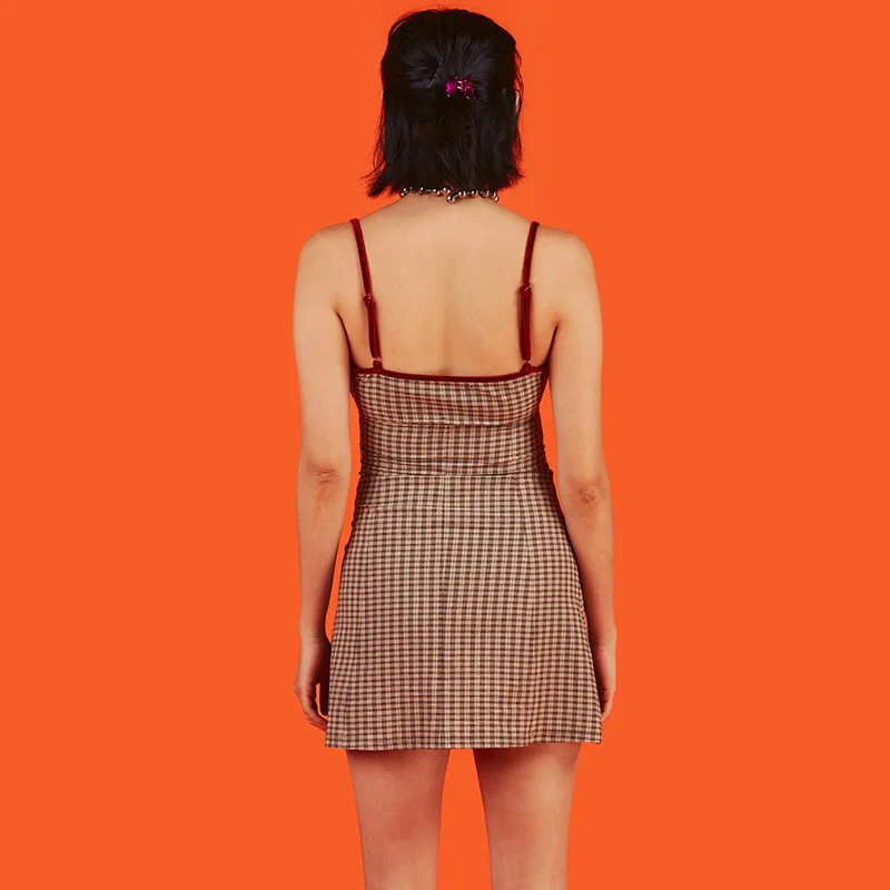 

Plaid Mini Dress Women Spaghetti Strap Bow Summer Teenage Girl Style Dress Lady Casual Vacation Short Dress 2021 New