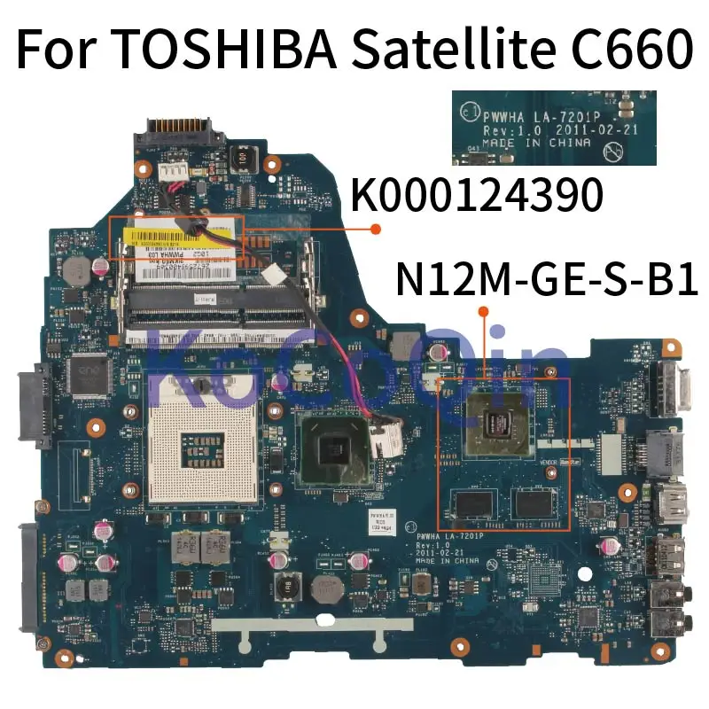 

For TOSHIBA Satellite C660 GT310M Notebook Mainboard PWWHA LA-7201P K000124390 N12M-GE-S-B1 Laptop Motherboard HM65 DDR3