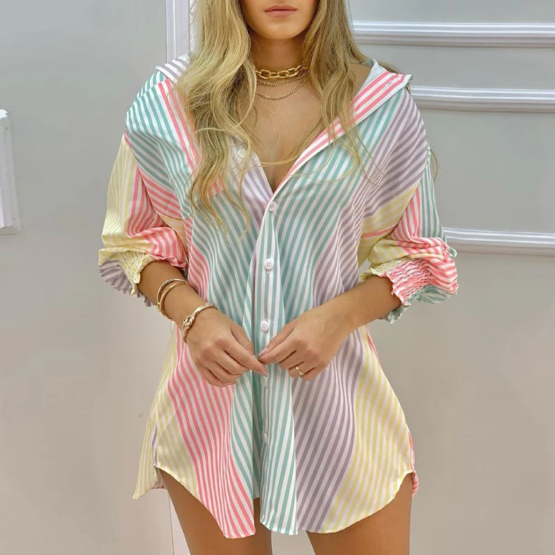 Цвет полосатый женское платье рубашка на пуговицах лето детская одежда с