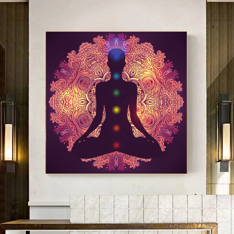 

Canvas Painting Art Posters Prints Indian Buddha Meditation 7 Chakra Yoga Sports Wall Art for Living Room Home Decor Cuadros