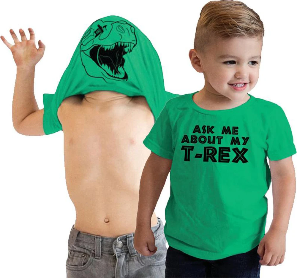 

100% Cotton Ask Me About My T Rex Flip T Shirt Kids Dinosaur Graphic Tee Clothes Fashion Funny Kids Boys Toddler Plussize