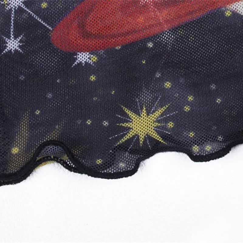 

Sexy Galaxy Print Ruffle Mesh See Through Crop Top 2019 Summer Women Off Shoulder Slash Neck Camisole Top Female T Shirt