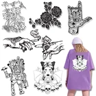 Черно-белые термонаклейки с изображением цветов и летучей мыши черепа ведьмы железные Переводные виниловые наклейки для одежды DIY аппликации