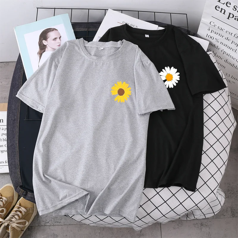 

Qrxiaer Young Boy Girls Love Tee Tops Short Sleeve Plant Floral Sunflower Shirt for Women Clothing Couple Shirts Summer tshirts