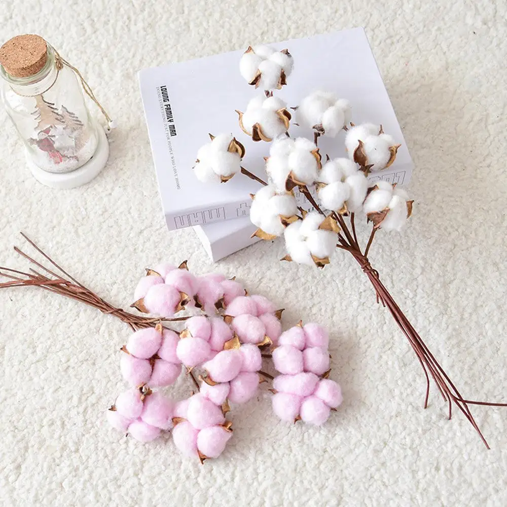 

10 Pcs Dried Cotton Stems Flowers Head Cotton Stem Artificial Flower Floral Branches Artificial Floral garden Decoration