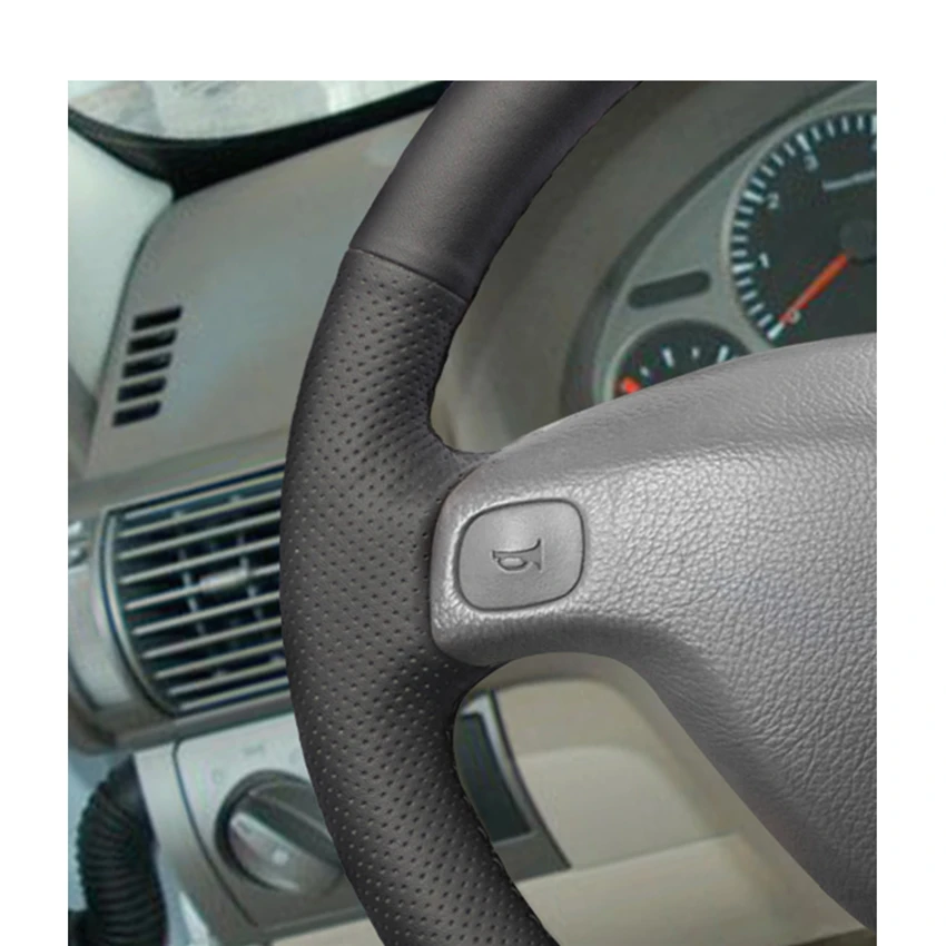 Рука сшитый черный искусственная кожа ПУ Чехлы рулевого колеса автомобиля