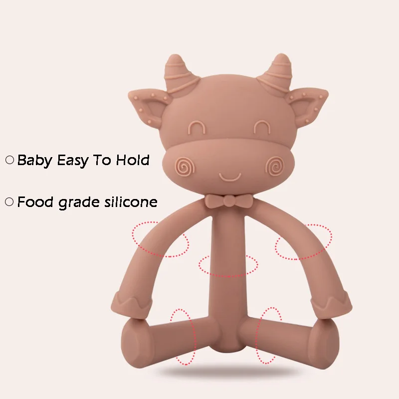 Chenkai-mordedor de silicona de vaca 3D para beb&eacute;, chupete sensorial de lactancia, DIY, collar infantil, colgante, juguetes de dentici&oacute;n, 10 piezas-3