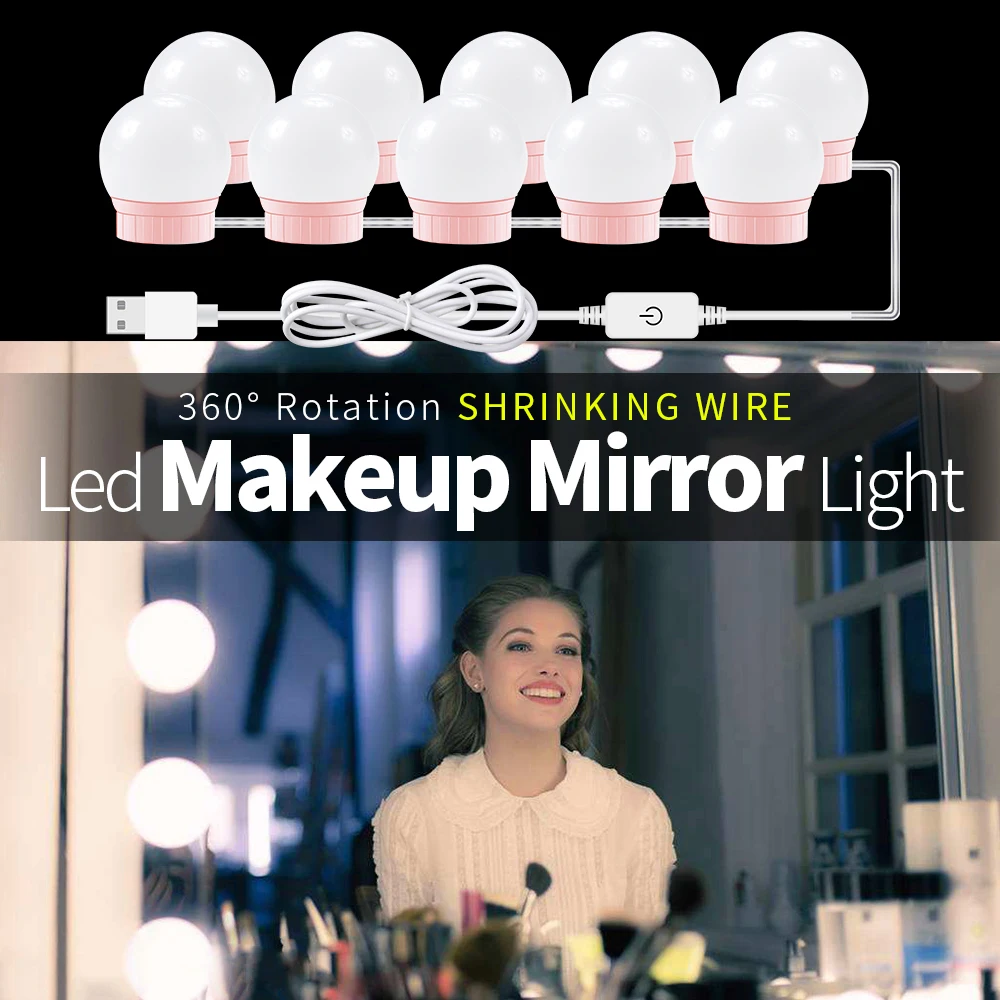 

USB LED Makeup Mirror Light LED Dressing Table Lamp 12V Hollywood Vanity Bulb 2 6 10 14 Bulbs Stepless Dimmable Makeup Wall Lamp