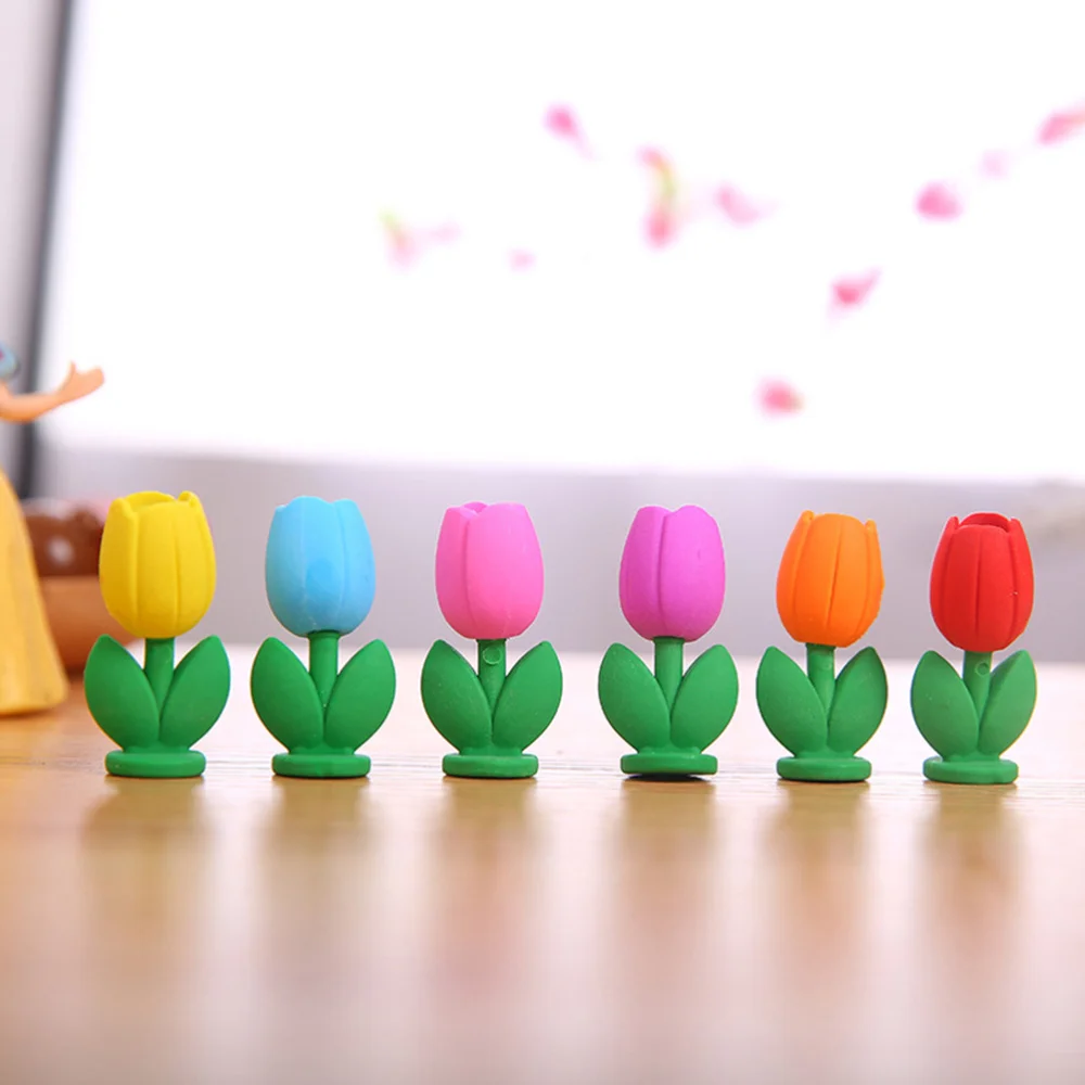 

10 Pcs Children Simulation Flower Shape Pencil Eraser Novelty Eraser Creative Kawaii Stationery School Supplies Gift for Kids St
