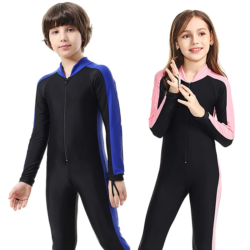 SBART Children Wetsuit Rash Guard Girl Boy Kids Swim Diving Sportswear Suits Anti-UV Full Body Long Sleeve One Piece Swimsuit H | Спорт и