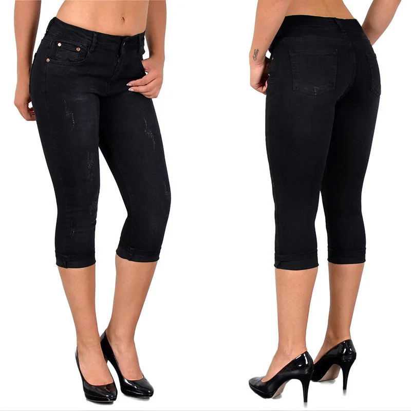 

Women Jeans 2021 Women's Pencil Pants Do Old Slim Plus Size Flanging Denim Cropped Calf-Length Pants Women Jeans