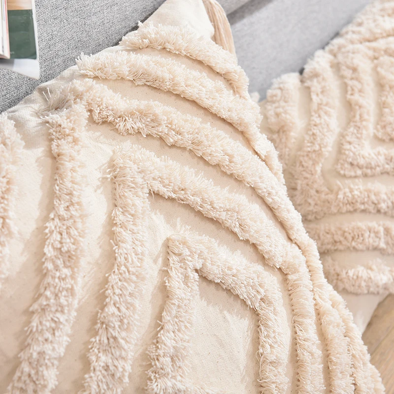 

boho Tassels Decorative Cushion Cover 45x 45cm/30x50cm Beige Sofa Pillow Case Cover Handmade Home Decoration for living Room Bed