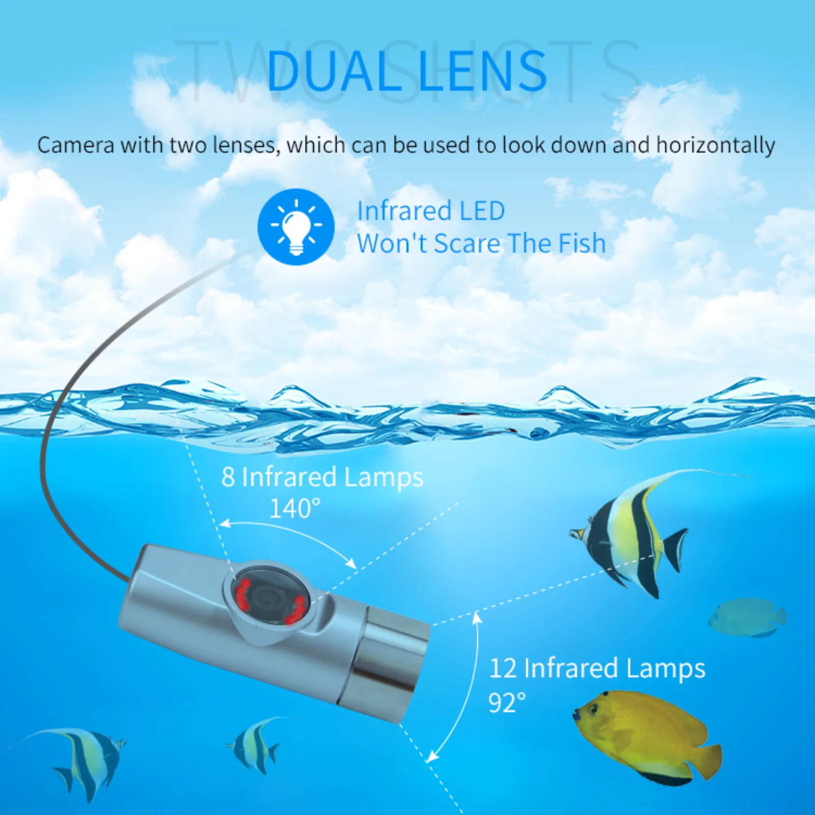 Скидка Подводная рыболовная камера WF20 с 7-дюймовым дисплеем, с кабелем 15 м и двумя объективами, камера для подледной рыбалки, для плота, рыбалки, лод...