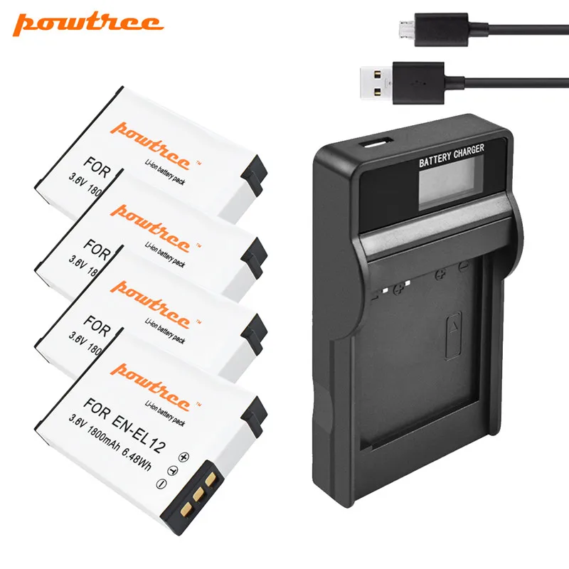4 Battery Charger Powtree 1800 мА/ч, EN-EL12 RU EL12 Батарея+ для Nikon CoolPix S610 S610c S620 S630 S710 S1000pj P300 P310 P330 - Цвет: 4 Battery Charger
