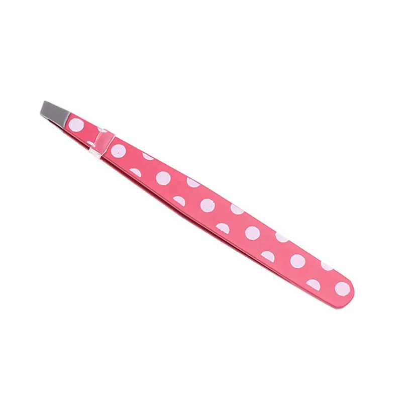 

2 Pcs Stainless Steel Slant Tip Leopard Dots Hair Removal Eyebrow Tweezer Makeup Tool Drop Shipping