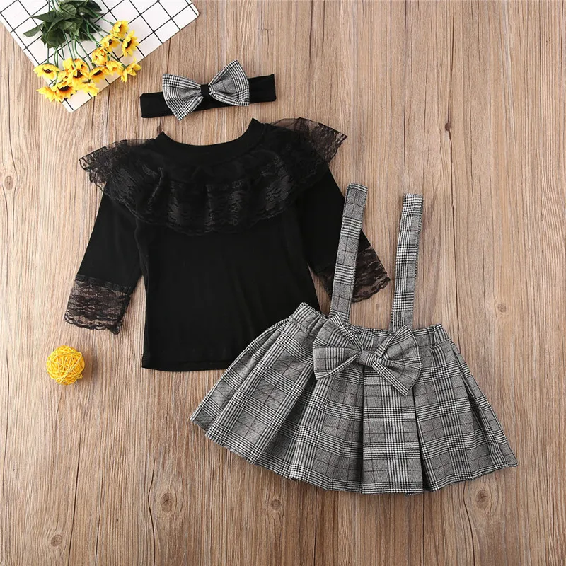 New Brother Sister Plaids Matching Outfit Kids Baby Girl Lace Ruffle T Shirt Top Suspender Skirt Boy Rompers Overalls Bib Pants | Мать и