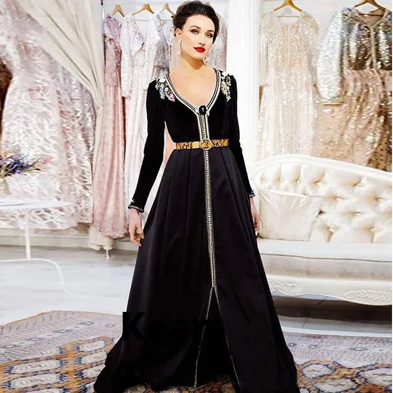 

Simple Moroccan Kaftan Evening Dress Golden Lace Sashes Mother of the Bride Dresses Vestido de Festa Mother Formal Party Dress
