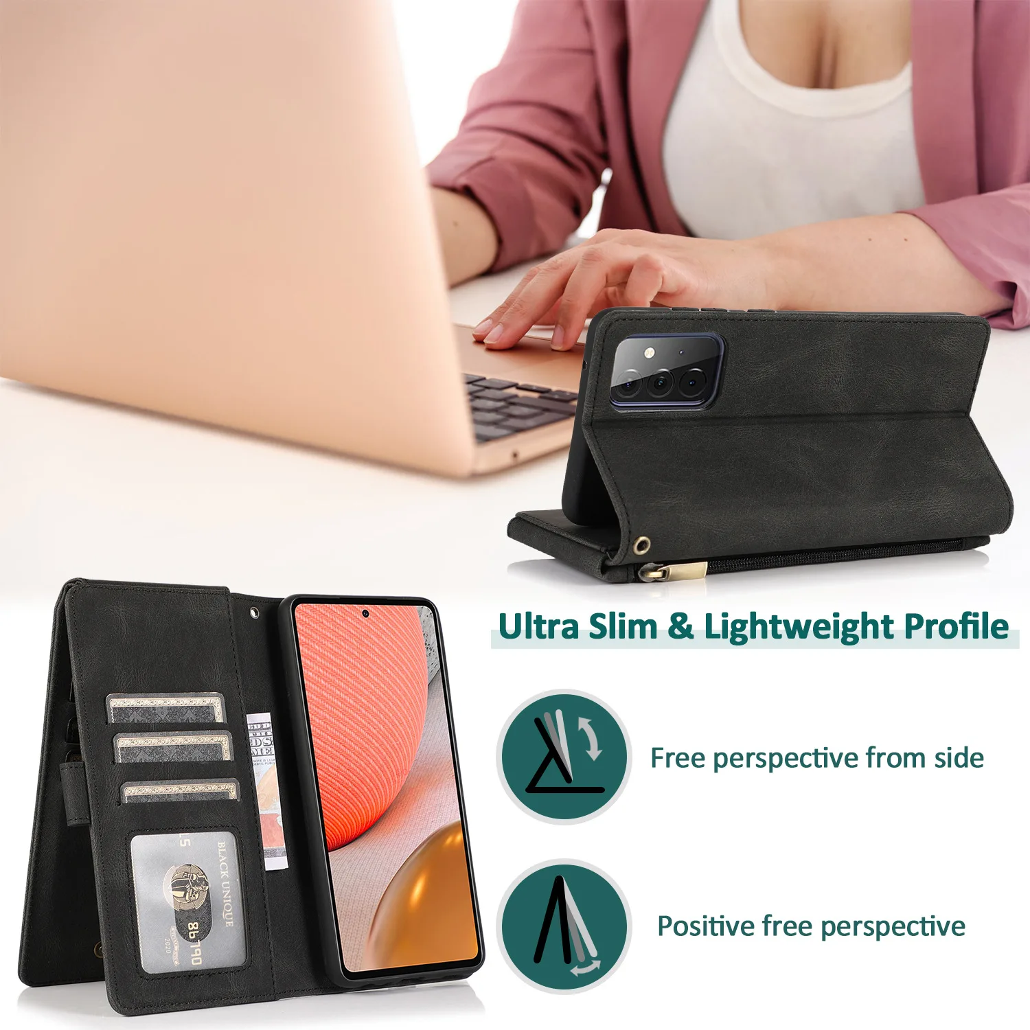 case for samsung galaxy a71 4g 5g a72 luxury leather cards wallet coque funda flip stand phone bags cover with strap zipper free global shipping