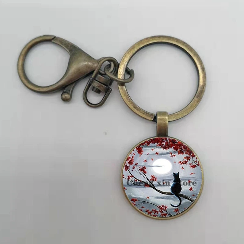 Популярный/Модный Круглый Брелок с подвеской в виде ветки голубой луны и кота