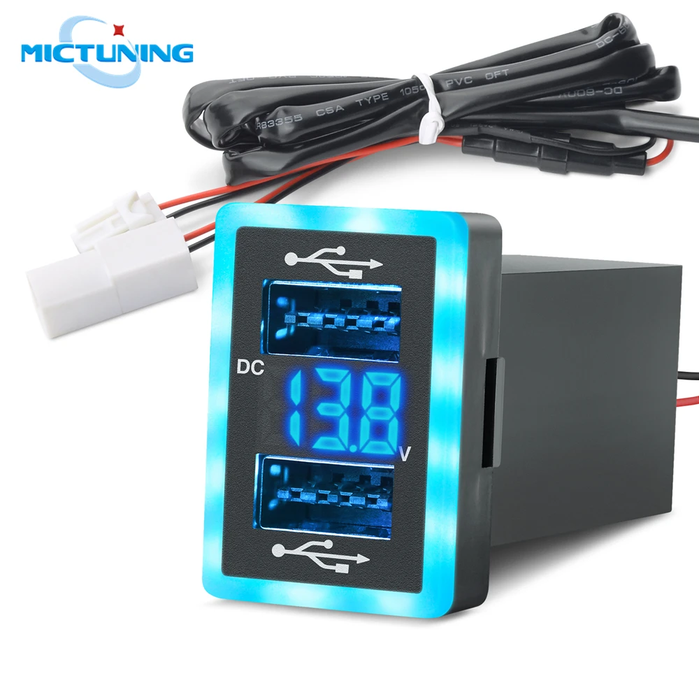 

MICTUNING Upgraded Dual USB Ports 6.4A QC3.0 Quick Charger w/ Blue LED Digital Voltmeter Fast Charging Universal for Toyota Cars