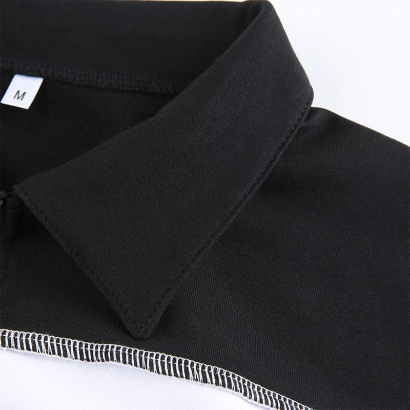 

Women Long Sleeve Lapel Zip Up Loose Jacket Black White Color Block Cropped Coat BX0B