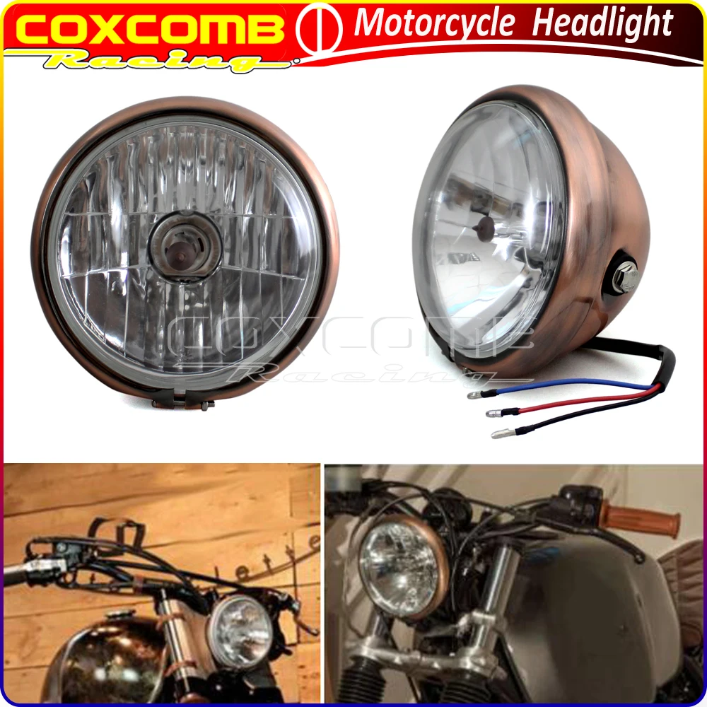 

For Harley Cafe Racer Chopper Bobber Crusier Motorcycle H4 12V Classic Retro Brown Clear Headlight Hi/Lo Beam Vintage Headlamp