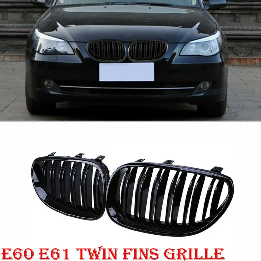 

Gloss Black Front Kidney Twin Fins Grilles For BMW E60 E61 M5 5 Series Touring 520d/520i/523i 2003-2010