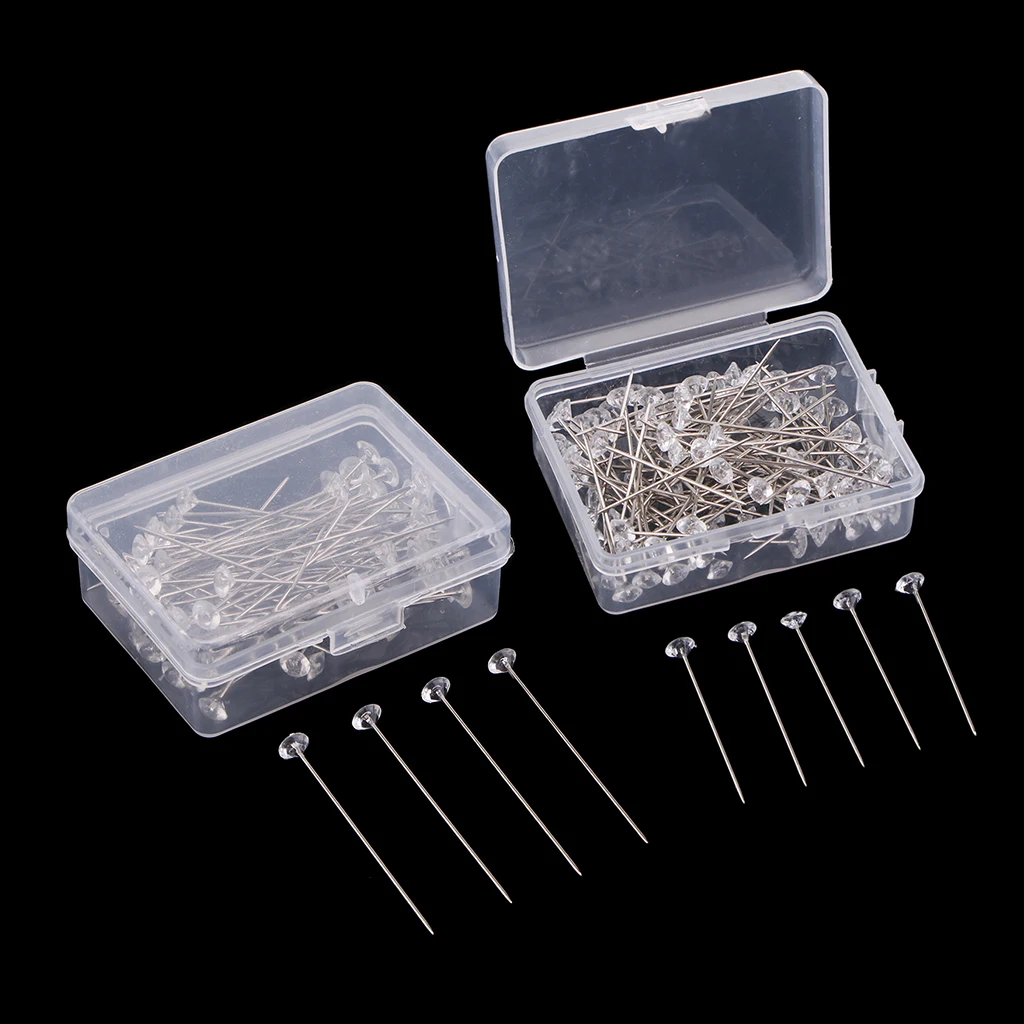 100Pc Crystal Corsage Pins Clear Flower Sewing Needles Florist For Bouquet Wedding Buttonholes Glass Head Floral Pin | Дом и сад