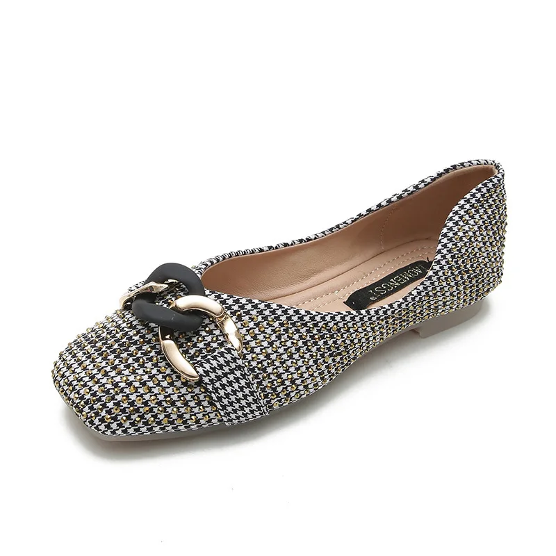 

Square head single shoes women's spring new style, ladybug shoes women's metal buckle, one foot pedal Doudou shoes women's large