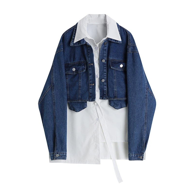 

VANOVICH Korean Style Retro Design Fashion White Shirt+casual Short Denim Jacket Sets 2022 Spring and Autumn New Coats