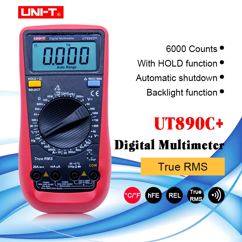 

UNI-T UT890C+/UT890D Digital Multimeter tester True RMS AC DC Voltmeter 100mF Capacitance Temperature meter electrician tool