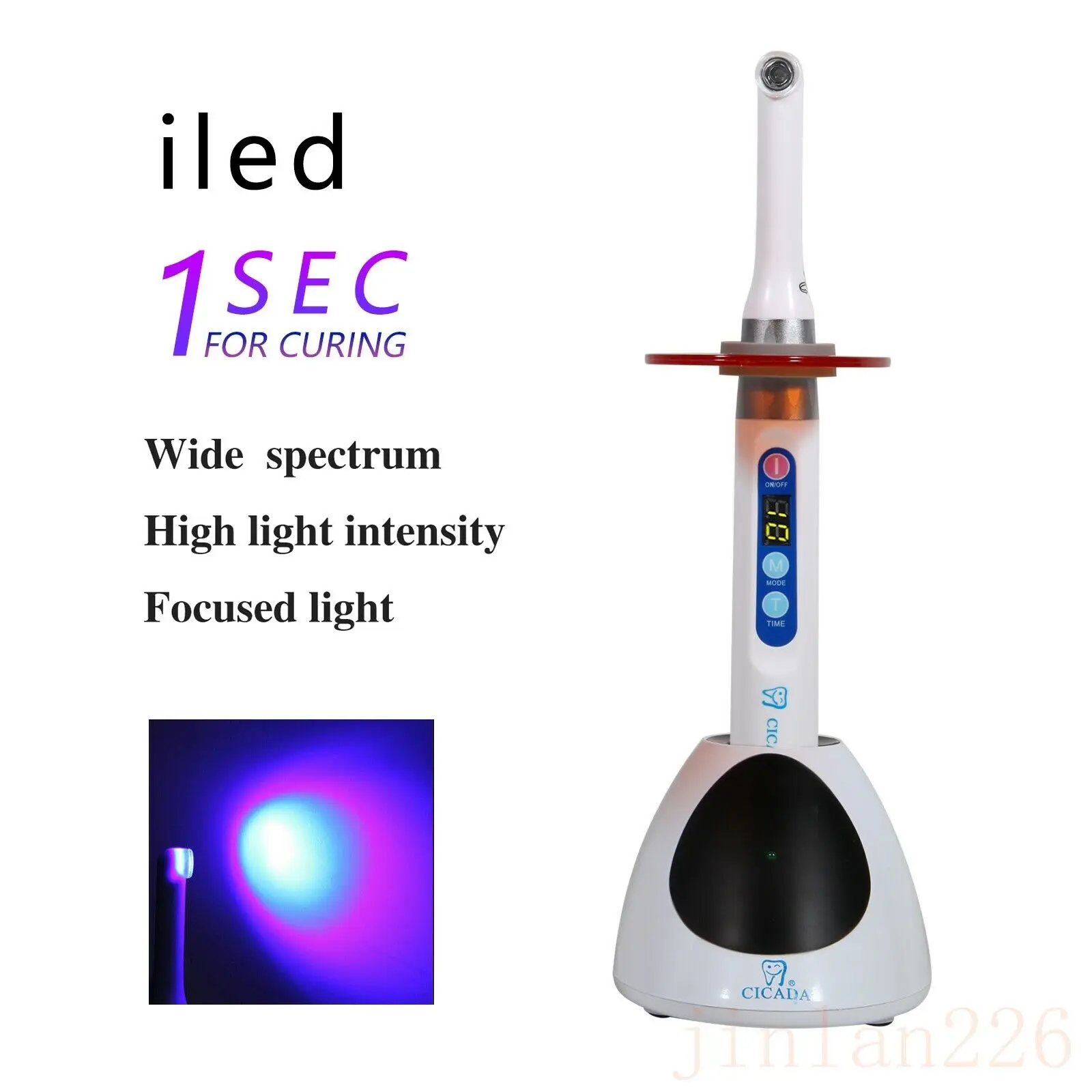 Dental Cordless Wireless 10W iLed 1 Second LED Curing Light Cure Lamp 2300mW/c  Fit DTE White Color