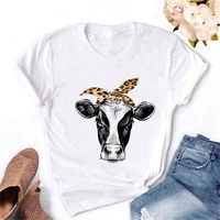 women kawaii leopard cow bandana harajuk print t shirt funny tops 2020 summer fashion short sleeved t shirt girldrop ship