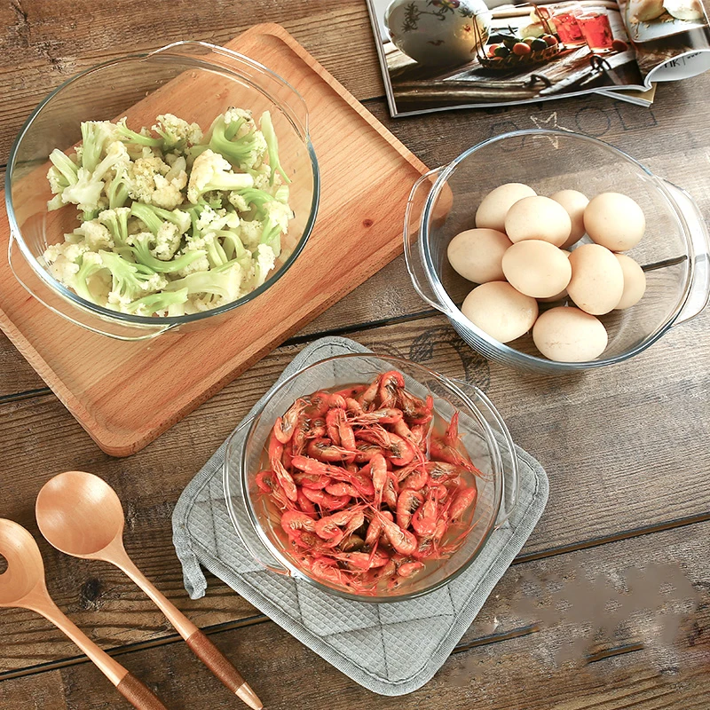 

2 Piece Glass Bowl Heat Resistant Glass Lunch Box with Cover Tempered Bowl Oven Microwave Soup Bowl Bowls Ceramic Rice Bowl