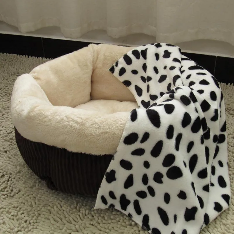 Beige with Blanket Вельветовое гнездо для кошки, круглая кровать для кошки, собаки, мягкая теплая осенне-зимняя плюшевая кровать для щенка, котенка, дома, коврик для домашних животных - Color: Beige with Blanket