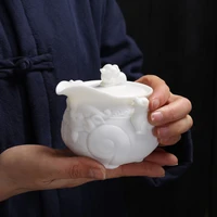 mutton fat jade white porcelain tea cup kung fu tea set high end teacup relief teapot tureen tea maker with filter tea infuser