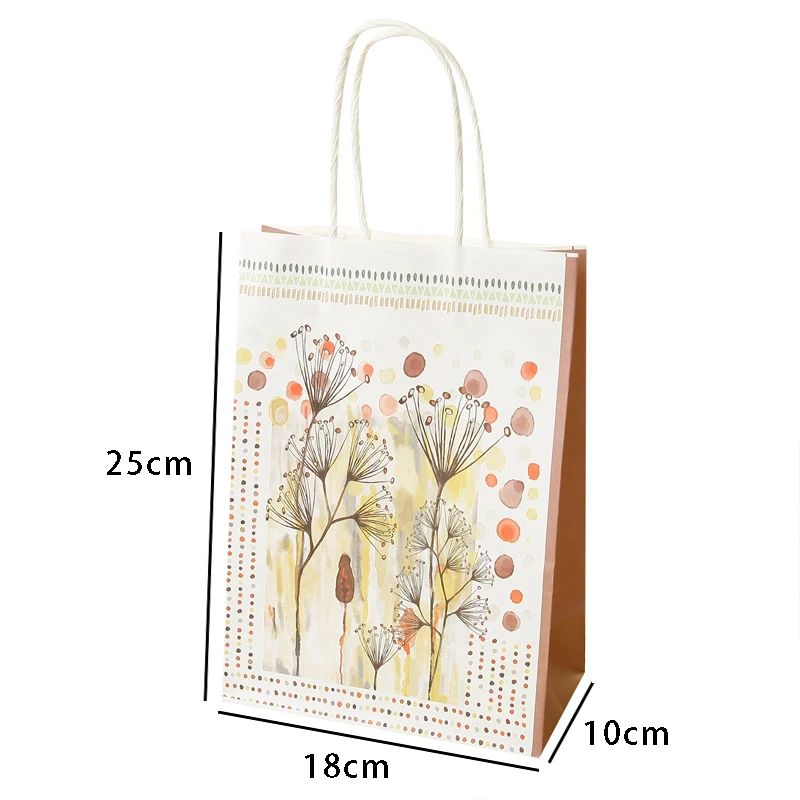 

10Pcs Watercolor painting Flower paper bag Festival gift bags Paper bags with handle Mutifunction children gift bags 25*18*10cm