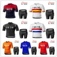 2020 breathable ineos kids cycling jersey set shorts fluorescent pink children bike clothing boys girls summer bicycle wear