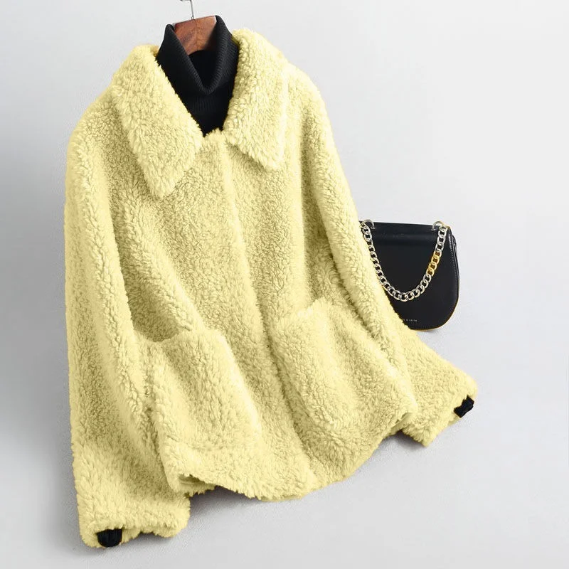 Women 2022 Autumn Winter Genuine Fur Sheepskin Coats Ladies Loose Casual Wool Outerwear Female Warm Sheep Shearing Jacket Y805 enlarge