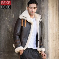 100 natural shearling jacket men thick warm wool lining overcoat real fur coat big size aviator military genuine leather jacket
