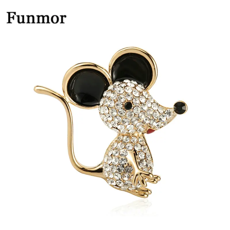 Funmor Милая брошь в виде мыши с животными кристалл эмаль ювелирные изделия для