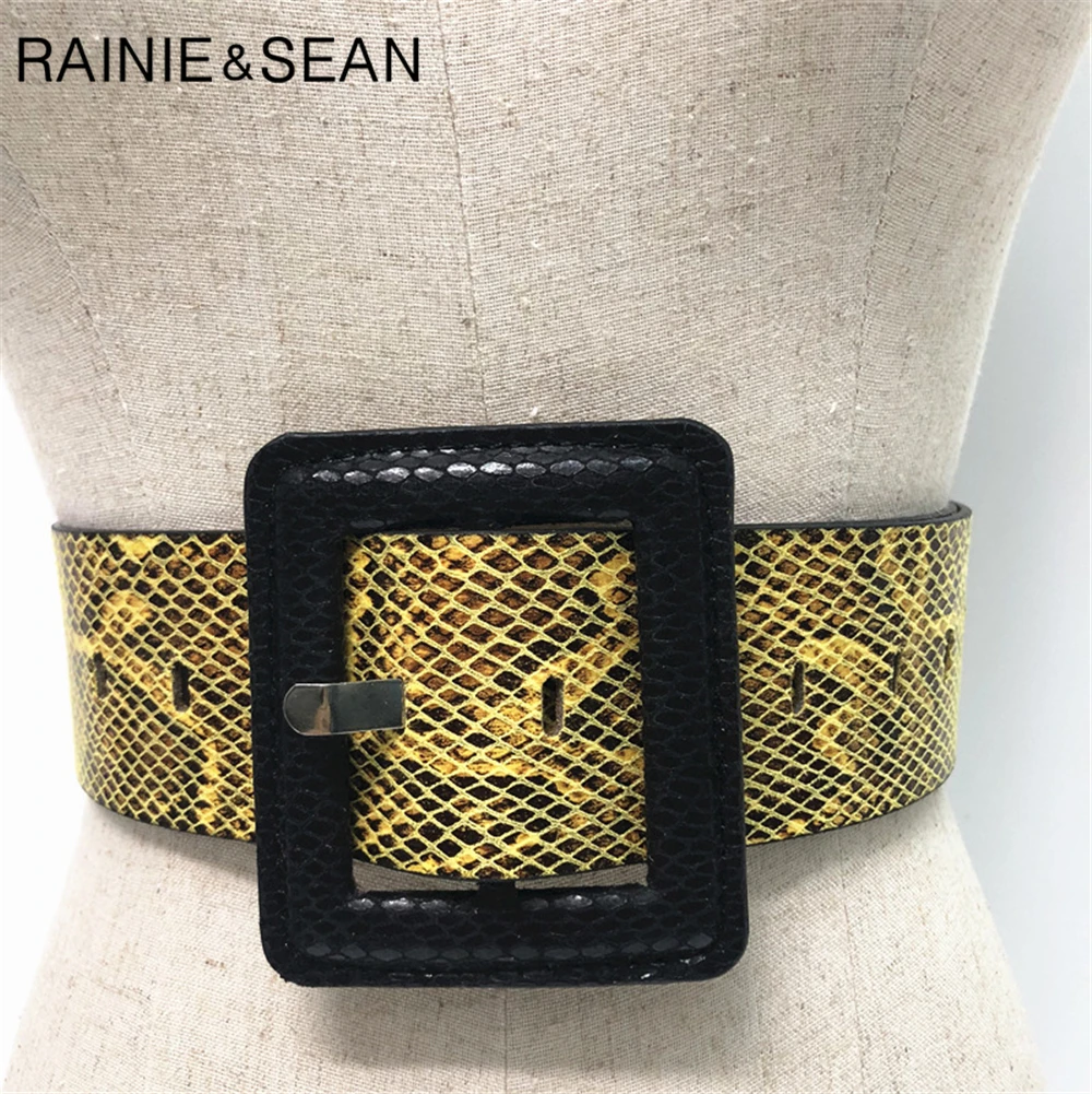 Женский широкий пояс RAINIE SEAN винтажный ремень под змеиную кожу с большой